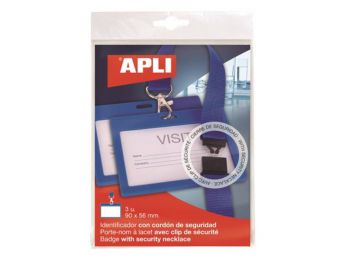 Azonosítókártya tartó, nyakba akasztható, biztonsági csattal, 90x56 mm, APLI, kék (LCA17839)