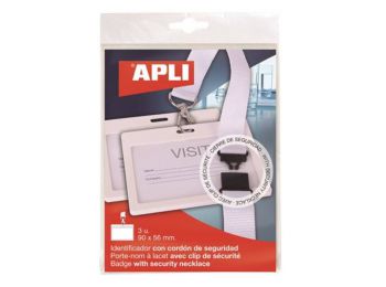 Azonosítókártya tartó, nyakba akasztható, biztonsági csattal, 90x56 mm, APLI, fehér (LCA17843)