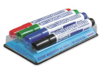 Táblamarker készlet, 2-3 mm, kúpos, mágneses tolltartóv