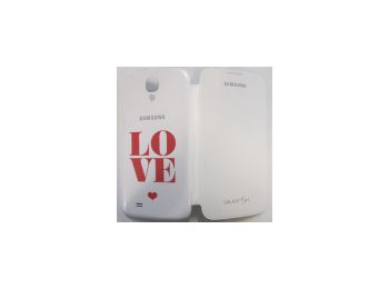 samsung EF-FI950BWLOVE oldalra nyíló szövetbevonatos gyári fliptok Love feliratos fehér (i9500, i9505, i9506, i9515 Galaxy S4)*