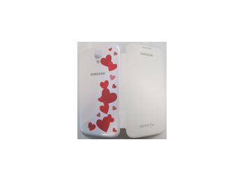 samsung EF-FI950BWC oldalra nyíló szövetbevonatos gyári fliptok szív mintás fehér (i9500, i9505, i9506, i9515 Galaxy S4)*
